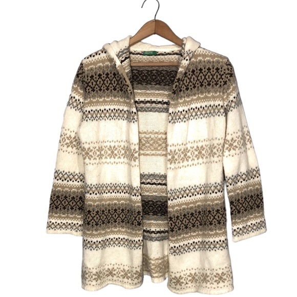 UNITED COLORS OF BENETTON Vintage Fair Isle Wool Alpaca Blend Cardigan Sweater S